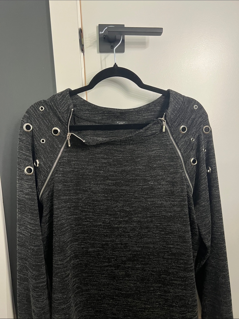Charcoal Grommet Detail Zipper Sweatshirt
